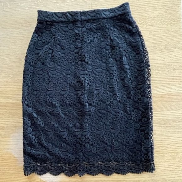 UNIQLO BLACK LACE Knee Length FITTED PENCIL SKIRT, Small - Picture 4 of 14